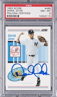 1993 Score #489 Derek Jeter Signed Rookie Card - PSA NM-MT 8 